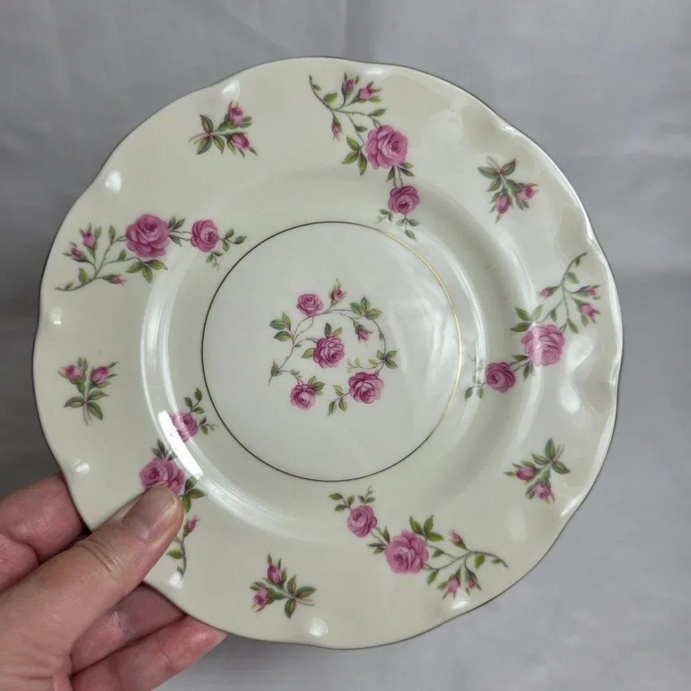 TWO Theodore Haviland Delaware New York Salad Plates Ivory with Pink Roses